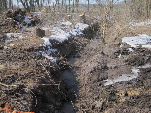 Demnächst mit standorttypischer Kiessohle - degradierter Forellenlaichbach.