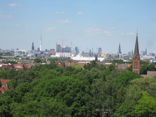 Blick nach Norden über das grüne Wilhelmsburg.