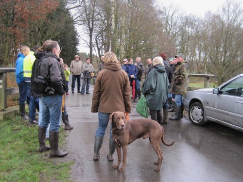 Nachmittag, 16 Uhr: Bis gerade eben war es wechselnd nass. Interessierte hat das nicht beeindruckt - eine große Gruppe wartet am Treffpunkt.