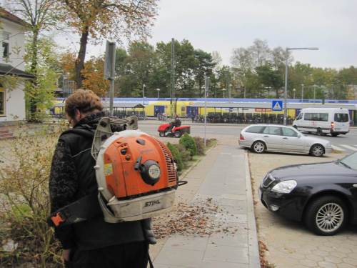 Früher betrachtete man Laub noch als Bodenverbesserer. Das scheint mehr und mehr verloren zu gehen. Heute: Laub fällt ab, ist also Abfall. Der dröhnende Lärm nicht fortentwickelter, ineffektiver Geräte stört Stadt und Land.