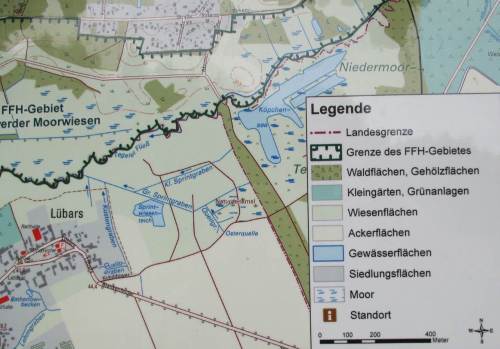 Das wird ja noch interessant bis Lübars, ein See und eine Quelle liegen am Weg. Kartenausschnitt aus Info-Tafel "Eichwerder Moorwiesen", Geobasisdaten © GeoBasis-DE/LGB 2015, GB-D 23/15 .
