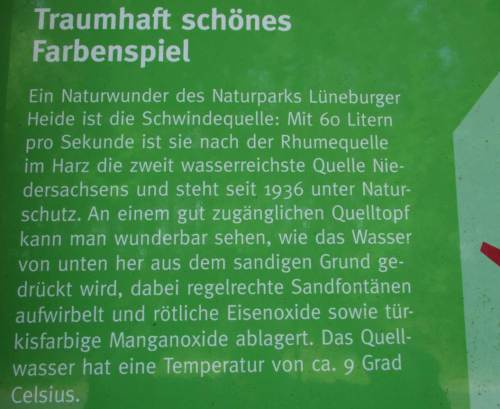 Auszug aus der Infotafel zum Farbenspiel sich verändernden Wassers auf dem Weg Boden - Quelle - Fliessgewässer.