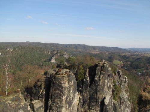 Teileindruck Sandsteinfelsen von der Bastei.