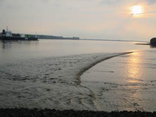 Anschliessend wird das Wasser scharf vom Strand weggesogen.
